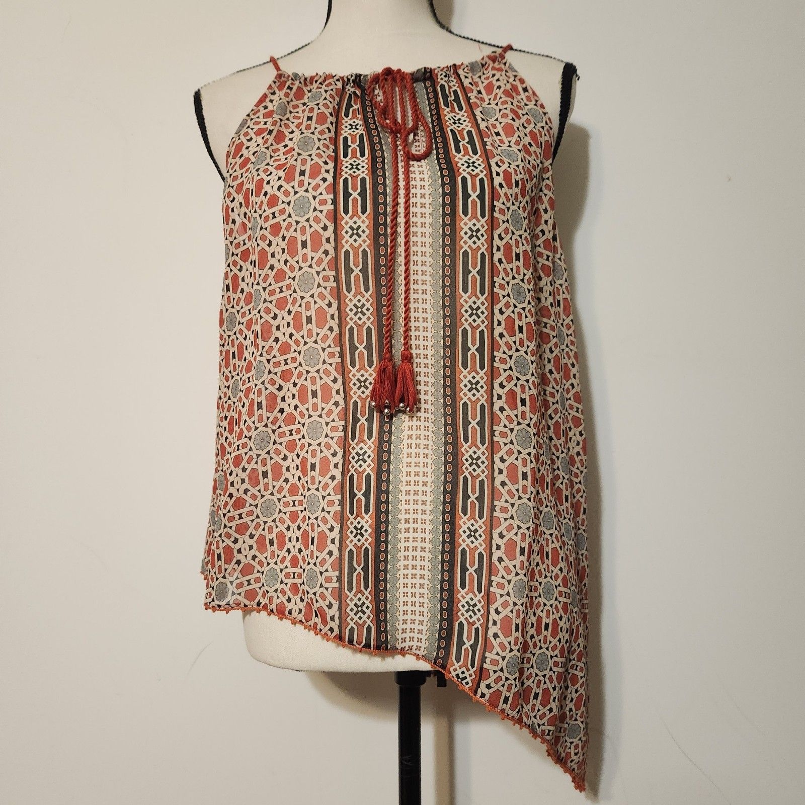 Tryb Anthropologie Silk Chiffon Semi Sheer Assymetrical Flowy Tank Top Xs